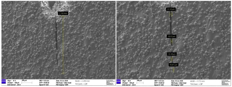 Electron microscopy measurements of the crack induced in the Project AMSCALE titanium component